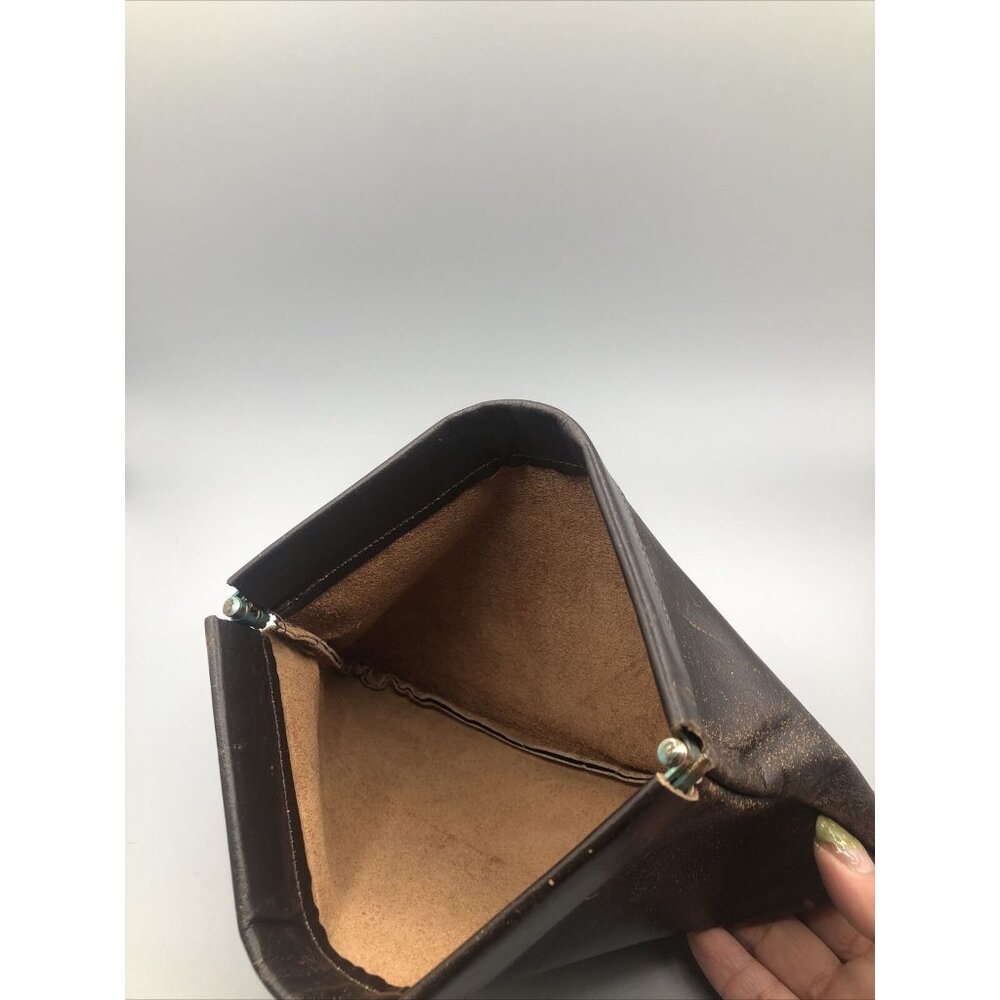 Vintage Dark Brown Genuine Leather Clutch Bag Purse Open Hinge - Picture 5 of 8